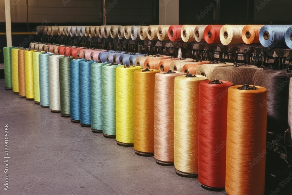 Naklejka premium Colorful spools of thread arranged neatly in a textile workshop. Generative AI