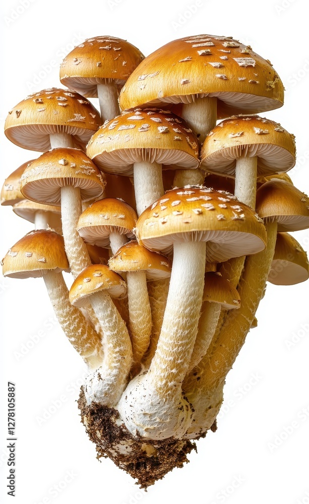 Falling mushrooms isolated on a soft, blurred background, showcasing their unique shapes and earthy colors. Falling mushrooms isolated on a soft, blurred background, showcasing their unique shapes and earthy colors.