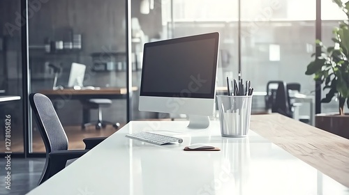 Wallpaper Mural Modern Office Workspace With Computer And Supplies Torontodigital.ca