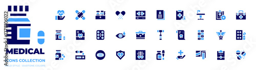 Medical icon collection. Bold style. Duotone colors. medical insurance, medical report, medication, x ray, medical symbol, medical, medical kit, medical history, medical test, x rays, use mask