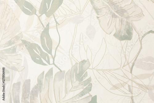 Botanical blend of soft hues, artistic line work, and fluid watercolor washes create an immersive tropical aesthetic.