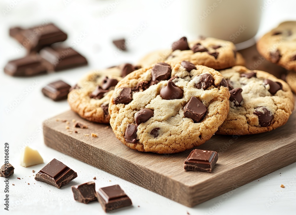 Logo photo of delicious chocolate chip cookies arranged on a rustic wooden board, perfect for dessert branding. Logo photo of delicious chocolate chip cookies arranged on a rustic wooden board, perfect for dessert branding.