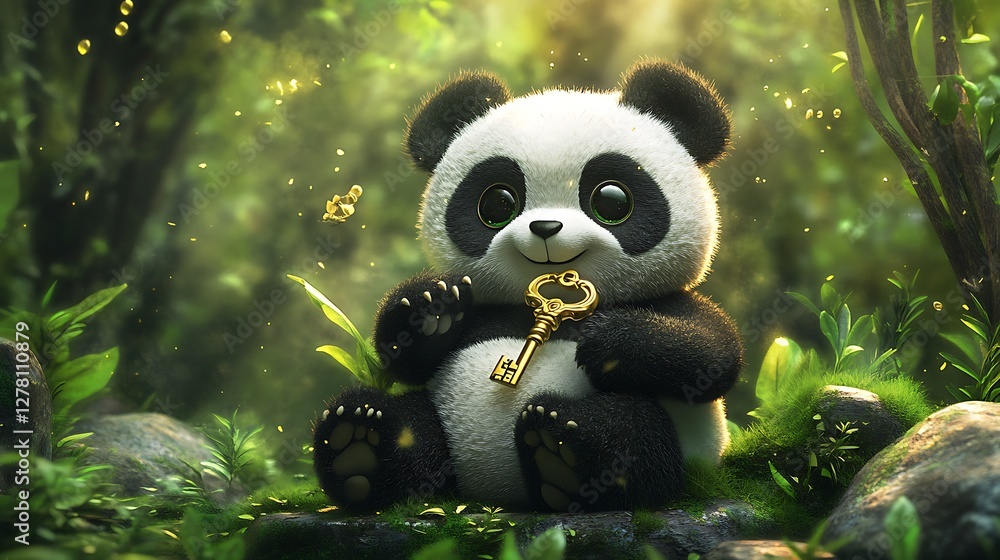 Panda plushie holding a golden key Panda plushie holding a golden key