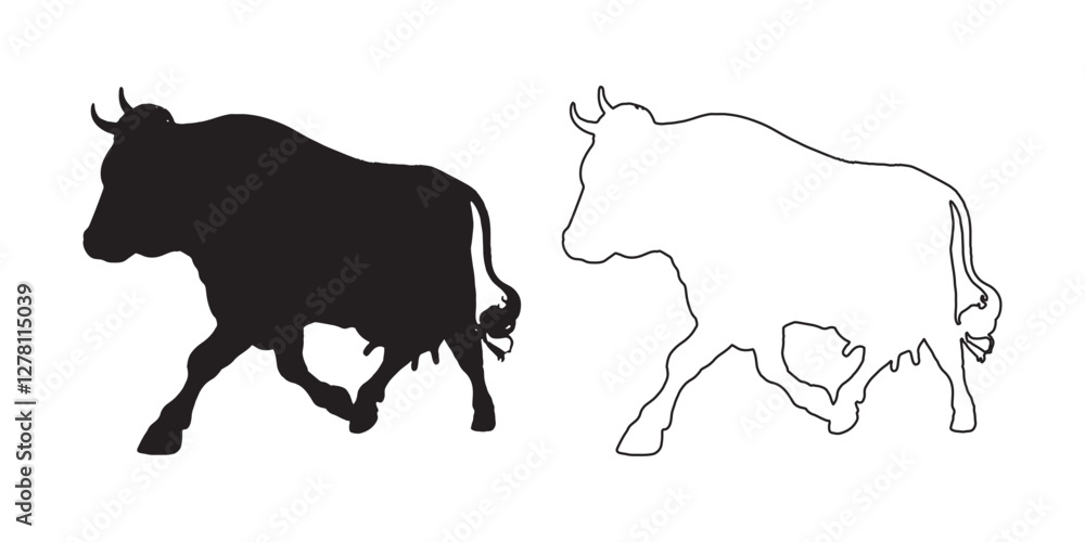 Fototapeta premium Elegant Cow Silhouette - Clean Black Cow Figure - Cow Vector - Cow Illustration - Cow Vector - Cow Outline Vector 
