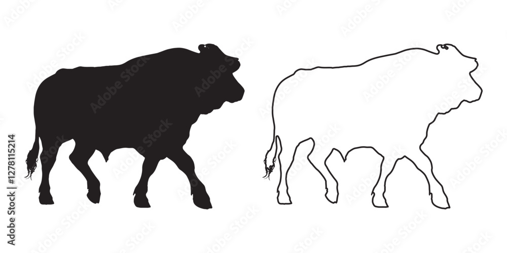 Fototapeta premium Cow Silhouette - Detailed Cow Shape for Prints - Cow Vector - Cow Illustration - Cow Vector - Cow Outline Vector 