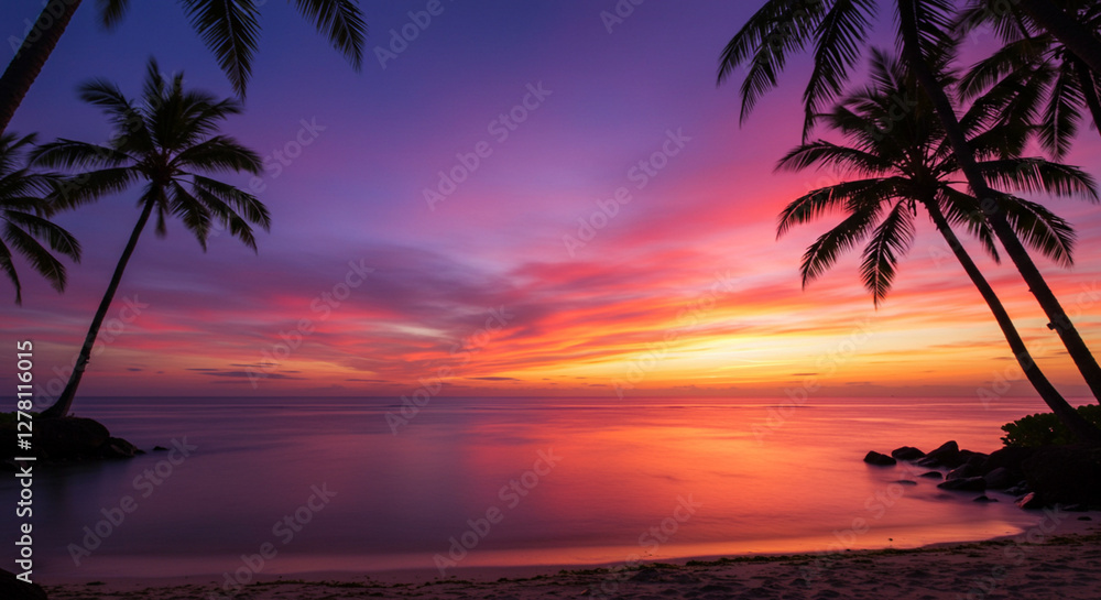 Golden Hour Paradise – Palm Trees Silhouetted Against a Stunning Sunset Golden Hour Paradise – Palm Trees Silhouetted Against a Stunning Sunset