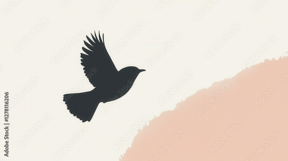 Naklejka premium bird silhouette flying against soft, pastel background evokes tranquility