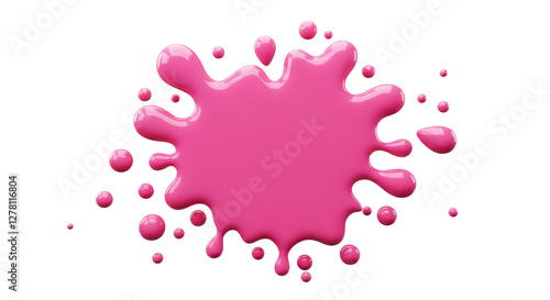 Cartoon drop and splatter. pink stain of paint and ink with splashes. 3d render
