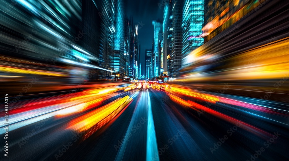 Drag racing car accelerating on a city street at night. Featuring speed and urban life Drag racing car accelerating on a city street at night. Featuring speed and urban life