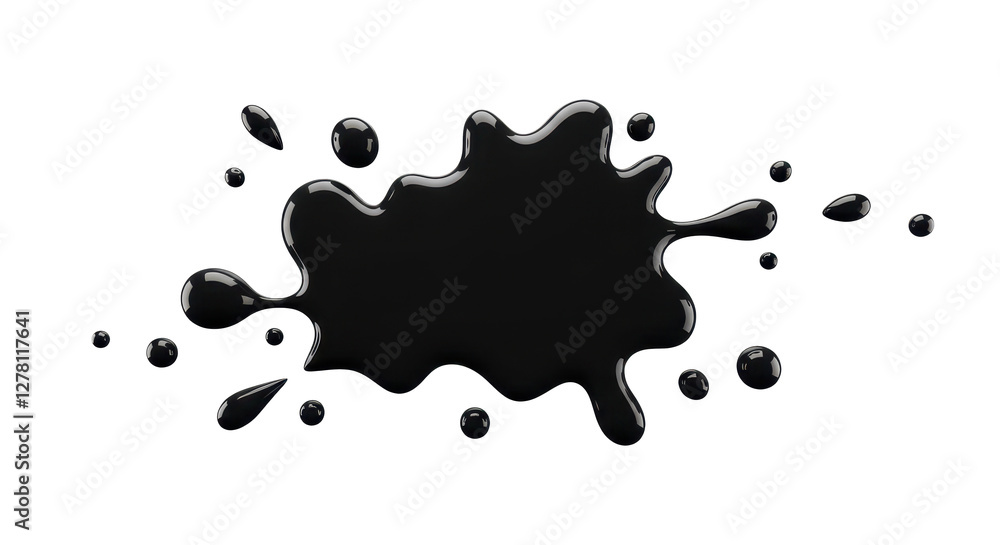 Cartoon drop and splatter. black stain of paint and ink with splashes. 3d render Cartoon drop and splatter. black stain of paint and ink with splashes. 3d render