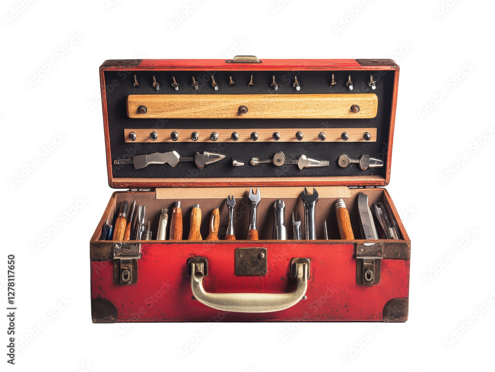Isolated Open Wooden Toolbox with Tools Isolated Open Wooden Toolbox with Tools