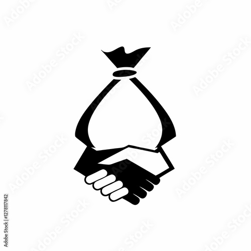 Trusted Finance Icon, Money Bag with Handshake Symbol for Financial Security and Financial Deal