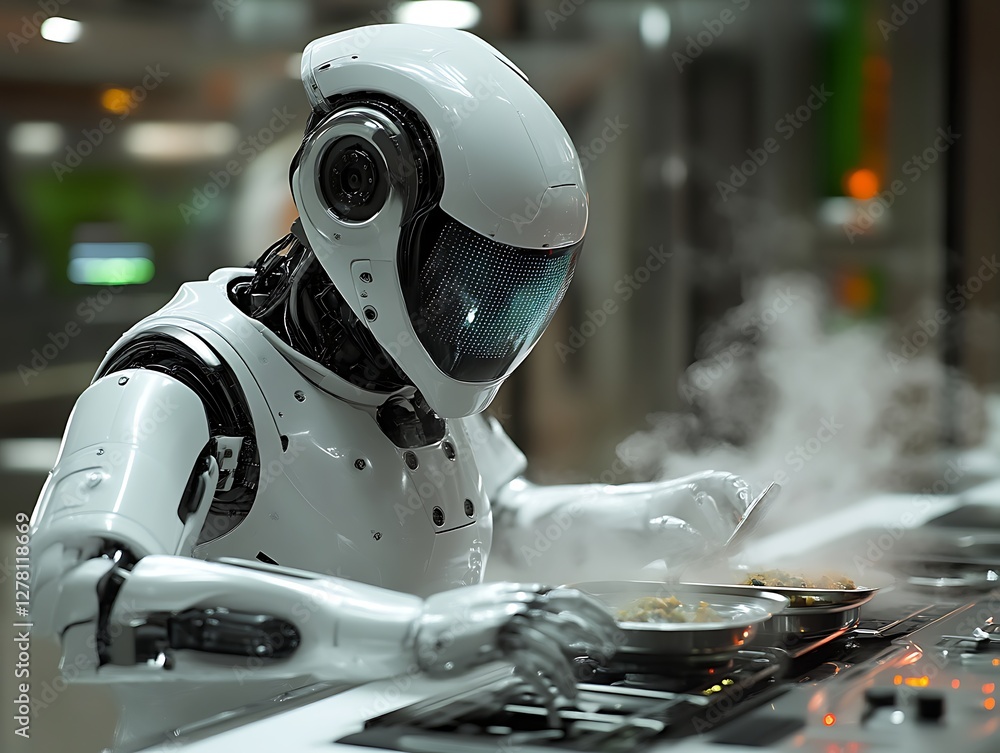 Robot Chef Cooking in Futuristic Kitchen Robot Chef Cooking in Futuristic Kitchen