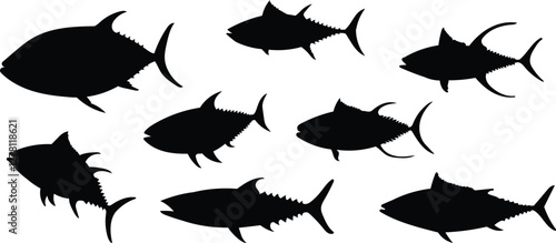 Silhouette tuna fish isolated on white background, vector illustration