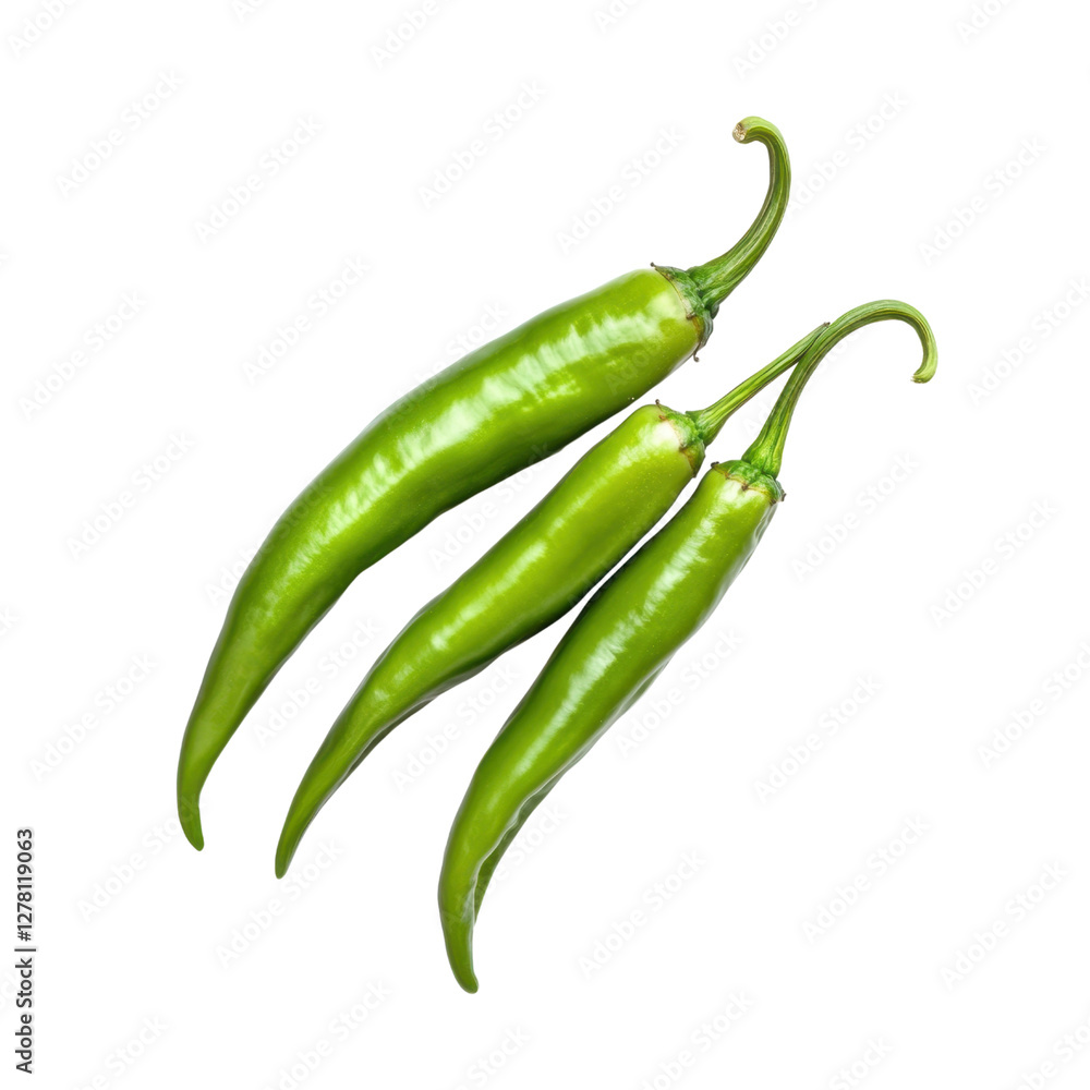 Fresh Green Chili Peppers on Transparent Background for Culinary Use Fresh Green Chili Peppers on Transparent Background for Culinary Use