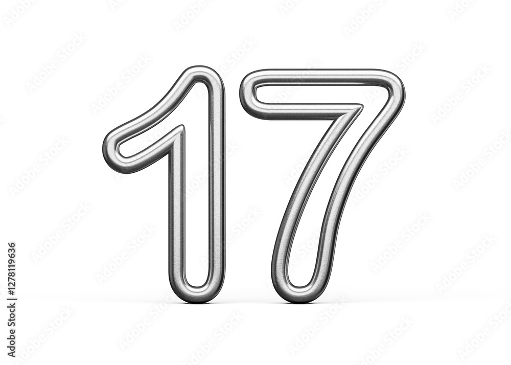 Number Seventeen 17 Made Of Silver Metallic White Background 3D Illustration Number Seventeen 17 Made Of Silver Metallic White Background 3D Illustration