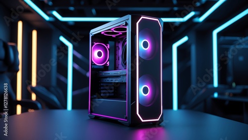 RGB Gaming PC Setup: Neon Lights, High-Performance Tower