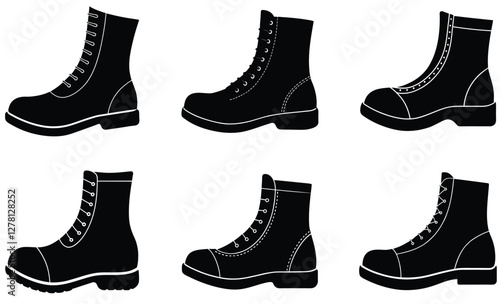 A basic boot shape with a flat sole and lace details, vector design bundle.