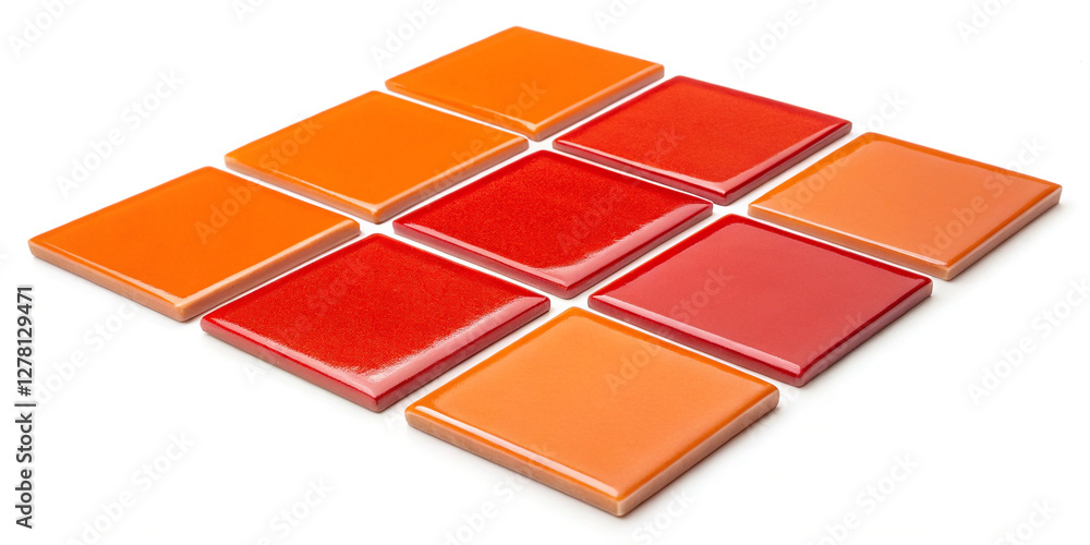 Fototapeta premium A Collection Set of Orange and Red Square Tiles Isolated for Interior Design