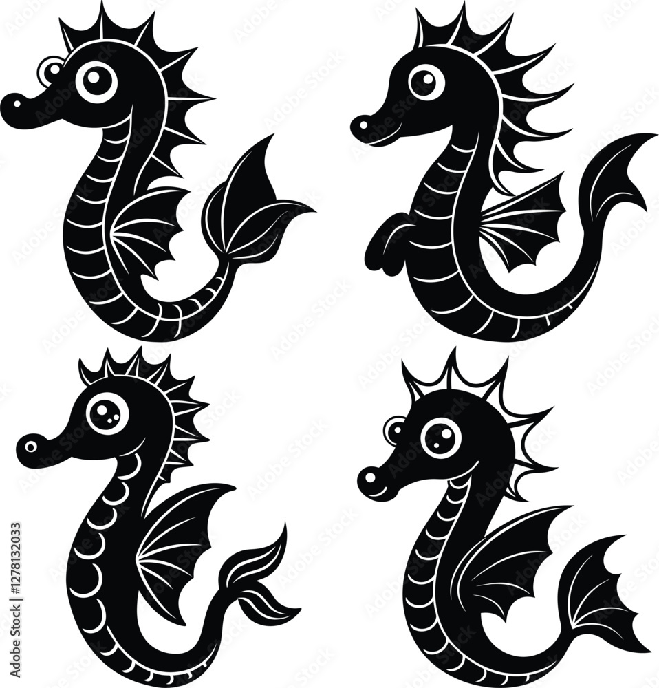 Fototapeta premium Stylized Sea Dragon Vector Icon Set for Digital & Print Projects.