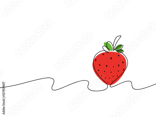 Fresh delicious bright strawberries, drawn with one continuous line, vector. Modern graphic illustration of a summer dessert on a white background. Red berry, an element for decoration, design, label