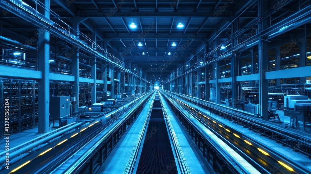 Futuristic Industrial Warehouse with Advanced Technology Infrastructure Futuristic Industrial Warehouse with Advanced Technology Infrastructure