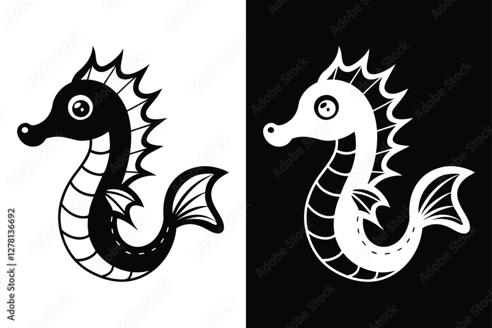 Fototapeta premium Sea Dragon Silhouette Vector Icon Black And White Background.