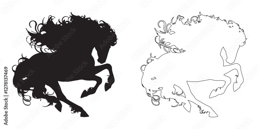Obraz premium Equestrian Animal Silhouette - Well-Defined Running Horse Shape - Running Horse Vector - Running Horse Illustration - Running Horse Vector - Running Horse Outline Vector - Running Horse Icon 