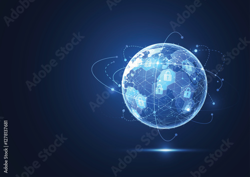 Global network with Premium security connection. Digital concept of global business protect system. Vector Illustration