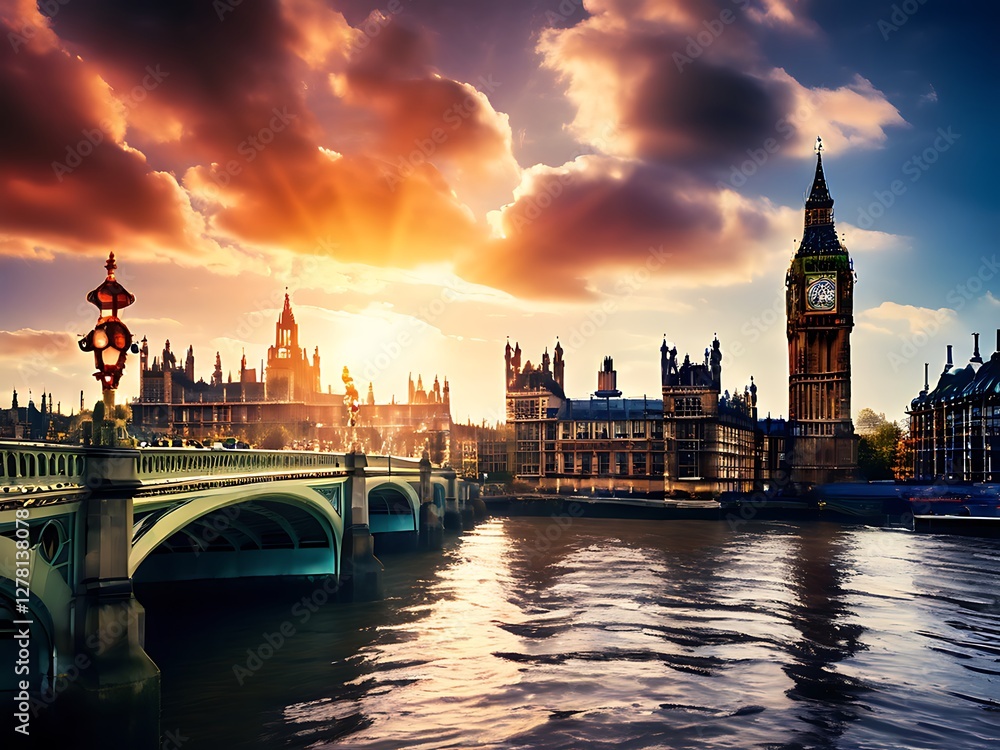 Naklejka premium Sunset View of the Houses of Parliament and Big Ben