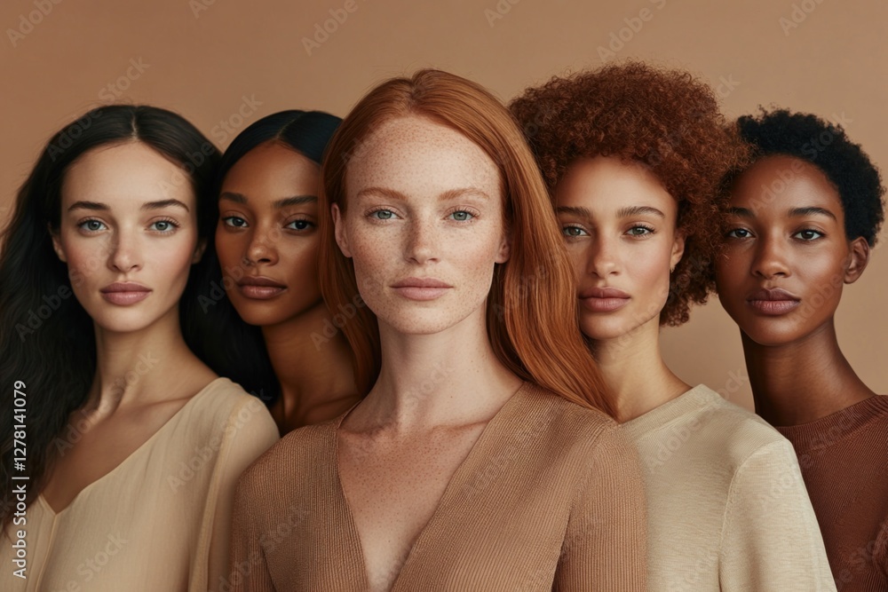 Obraz premium Diverse group of young women with freckles and natural hairstyles