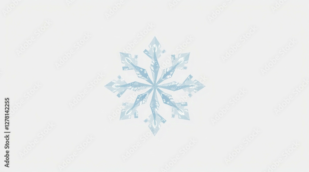 Fototapeta premium Serene Winter, A Delicate Ice Blue Snowflake on a Clean White Canvas