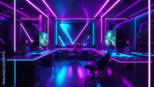 Neon-lit Gaming Setup: A Cyberpunk Gamer's Paradise