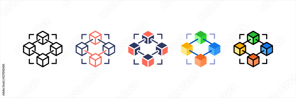 Blockchain Technology Multistyle Icon Set Blockchain Technology Multistyle Icon Set