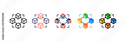 Blockchain Technology Multistyle Icon Set