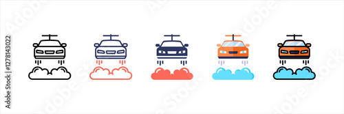 Flying Car Multistyle Icon Set