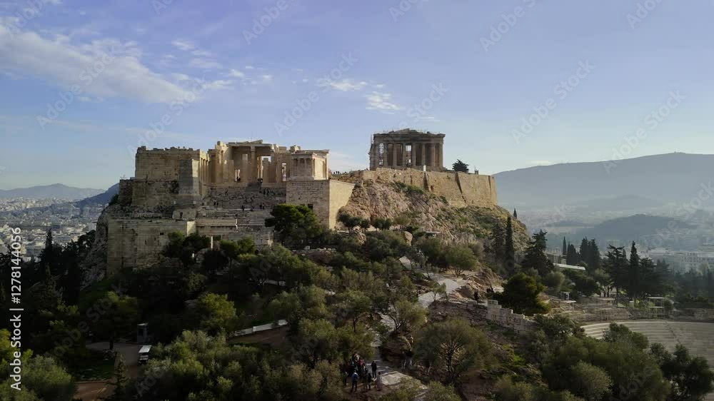 Acropolis Hill, Athens. Beautiful view from a drone Acropolis Hill, Athens. Beautiful view from a drone