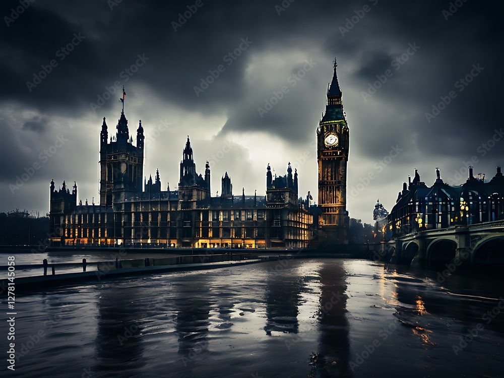 Fototapeta premium London's Iconic Landmark under a Dramatic Sky