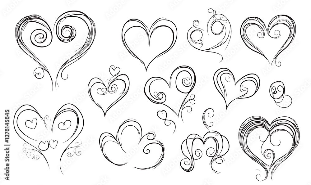 Hand drawn hearts set. Design elements for Valentine's day. Doodle heart shapes on white background.PNG Hand drawn hearts set. Design elements for Valentine's day. Doodle heart shapes on white background.PNG