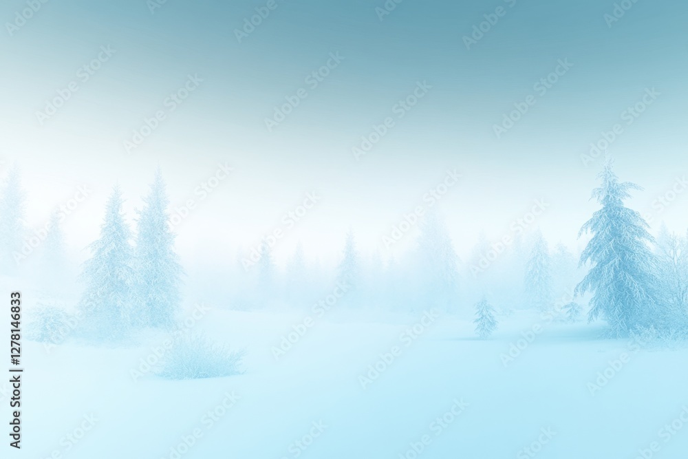 Fototapeta premium Winter landscape with frost-covered trees in serene foggy morning