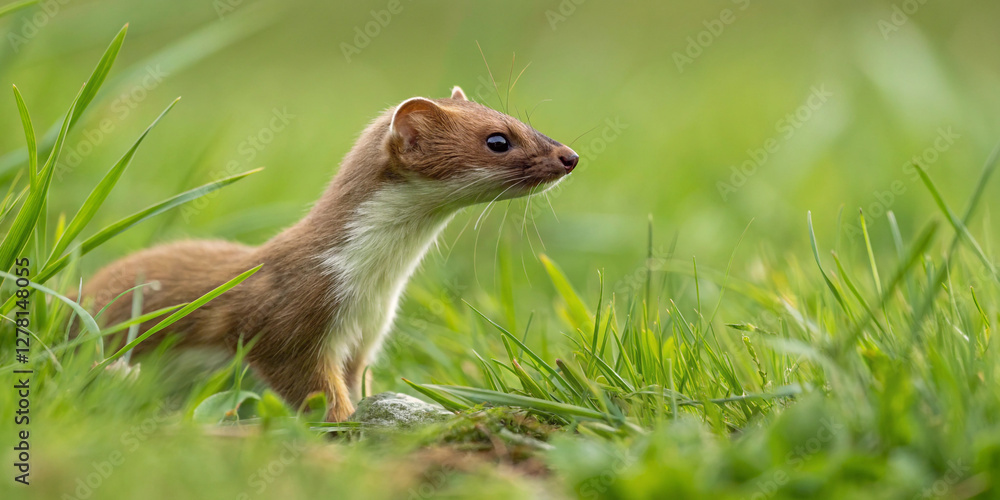 European Weasel in the Grass for Wildlife Photography European Weasel in the Grass for Wildlife Photography