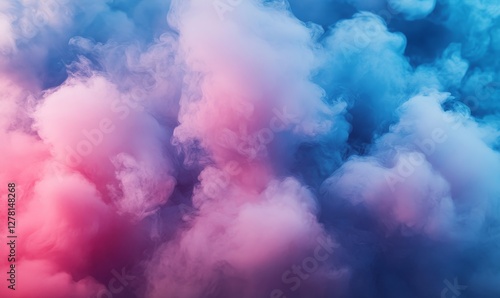 A vibrant display of colorful, fluffy clouds blending shades of pink and blue