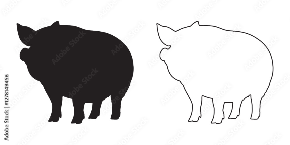 Fototapeta premium Pig Silhouette - Detailed Pig Shape for Prints - Pig Vector - Pig Illustration - Pig Vector - Pig Outline Vector - Pig Icon 