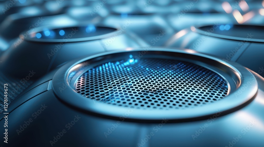 Close-Up View of Metallic Audio Speakers with Modern Design Close-Up View of Metallic Audio Speakers with Modern Design