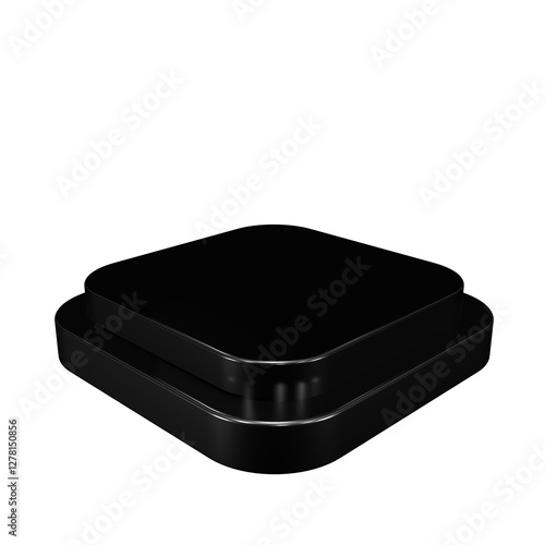 Modern Black Display Pedestal: A sleek, black display pedestal stands on a soft surface. It's minimalist design complements any object, making it ideal for showcasing items, products.