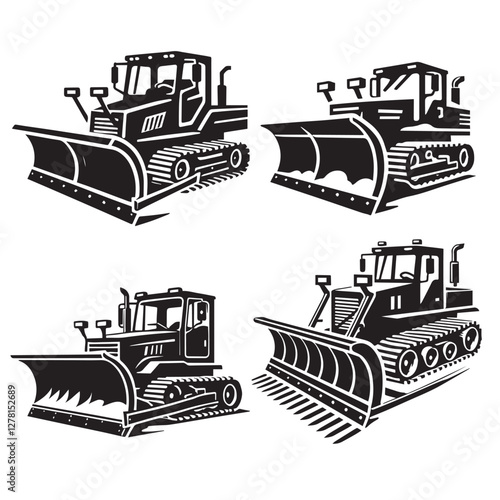 "High-Quality Snow Plow Vector Illustrations Black Silhouette Isolated on White Background"