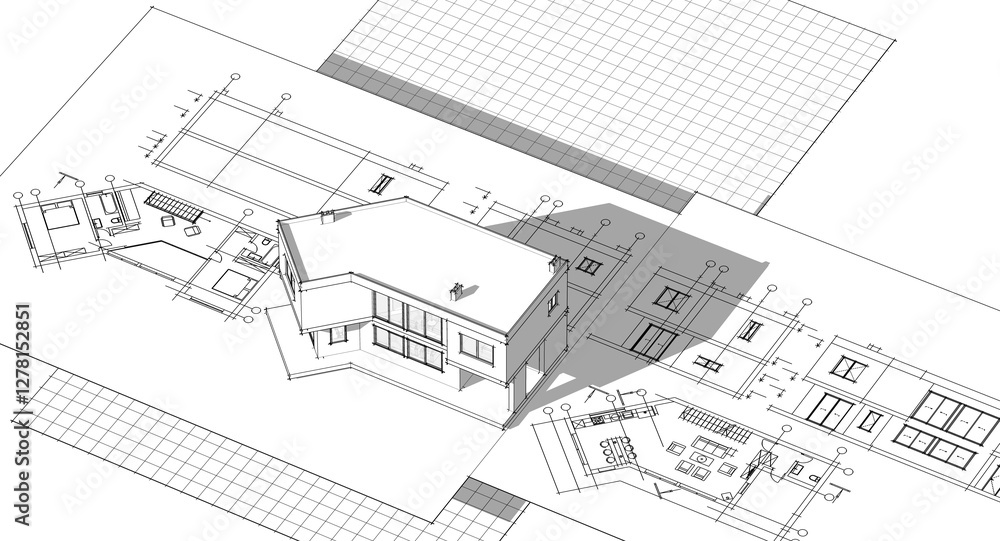 residential architecture house plan 3d illustration residential architecture house plan 3d illustration