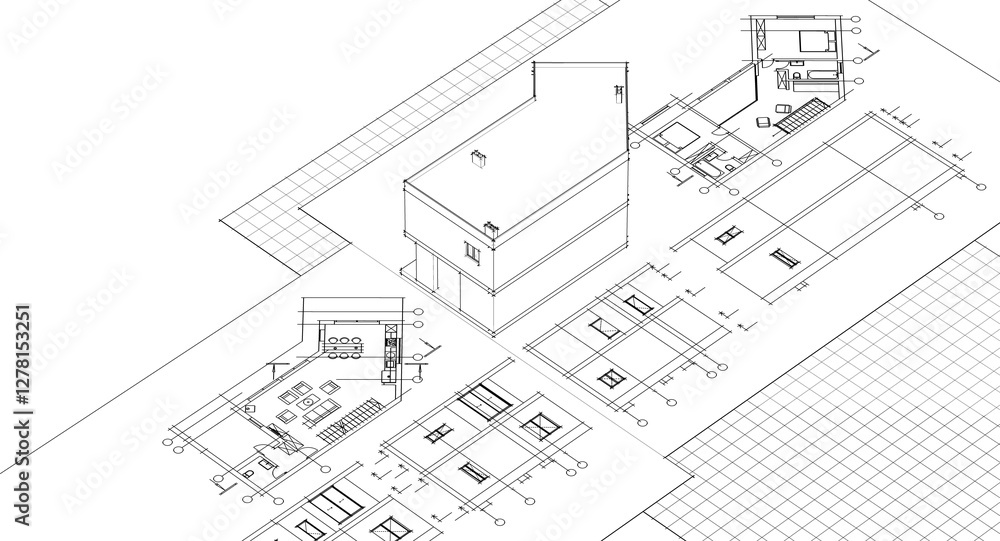 residential architecture house plan 3d illustration residential architecture house plan 3d illustration