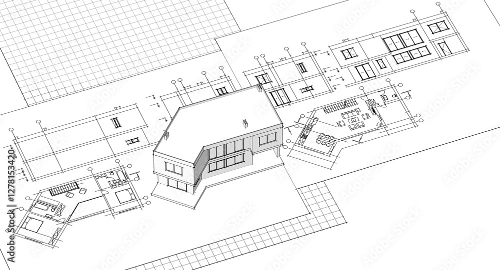 residential architecture house plan 3d illustration residential architecture house plan 3d illustration