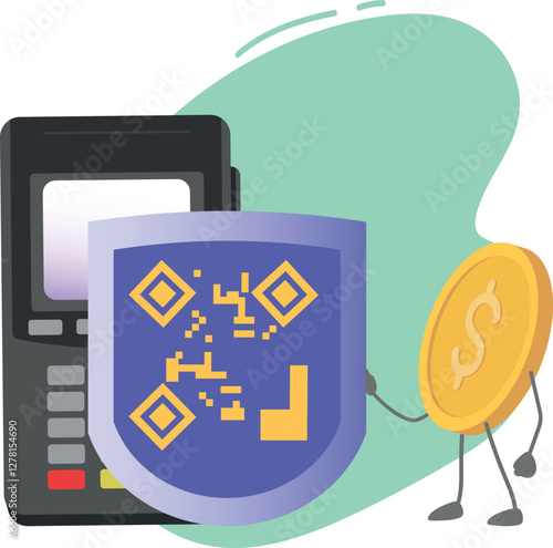 Financial protection, secure payment. Vector illustration security code, contactless payment terminal